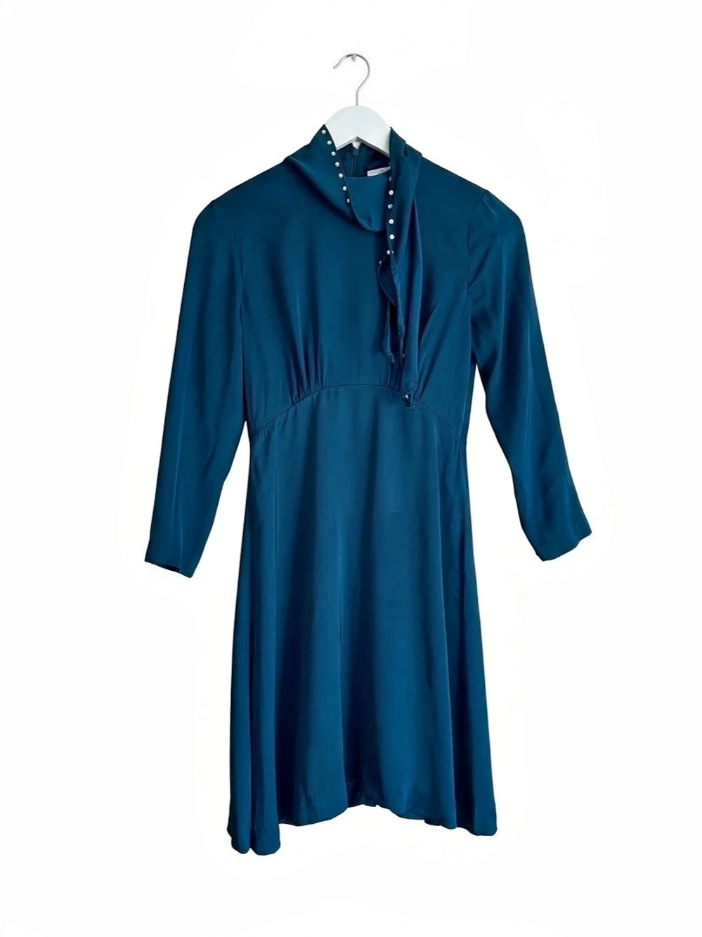 Sandro Dress with Bow Collar Green Blue Small